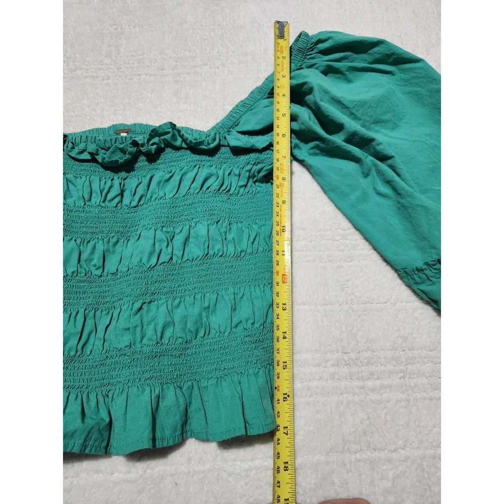 Free People Free Spirit Off The Shoulder Bell Sleeve Blue Top Sz L‎ Smocked